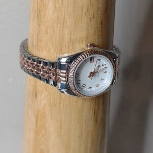 6 Inch Two Tone Metal Stretch Watch With White Dial